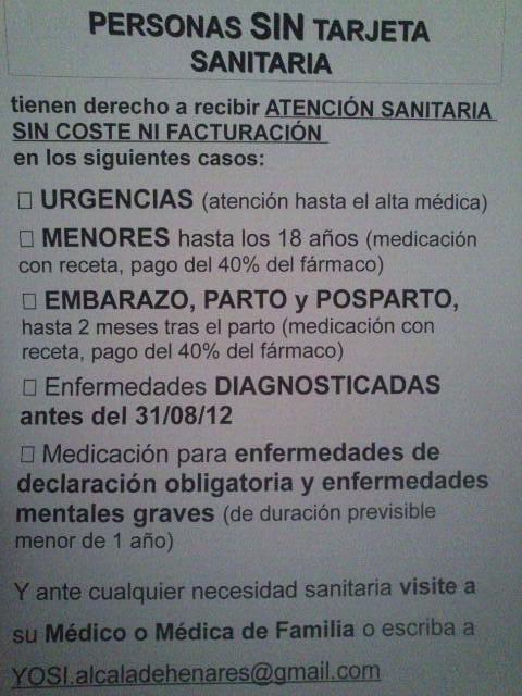 Personas sin tarjeta sanitaria. Informacion rt gracias a <a href="/yosialcala/">Yo Sí Alcalá</a>   <a href="/hospital12Oct/">Hospital 12 Octubre</a> <a href="/poveda_platafor/">Hospital V.Poveda</a> @enekogtx