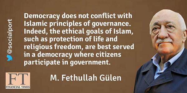 SocialPort's tweet photo. F. Gülen: Democracy does not conflict with Islamic principles of governance. @FT #TurkeyNeedsNewConstitution http://t.co/yyIKTFFmVL