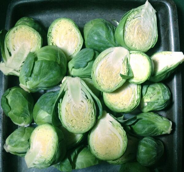 Fresh Brussels Sprouts carefully selected at the market this morning. They'll be pan-fried for a savory side dish..