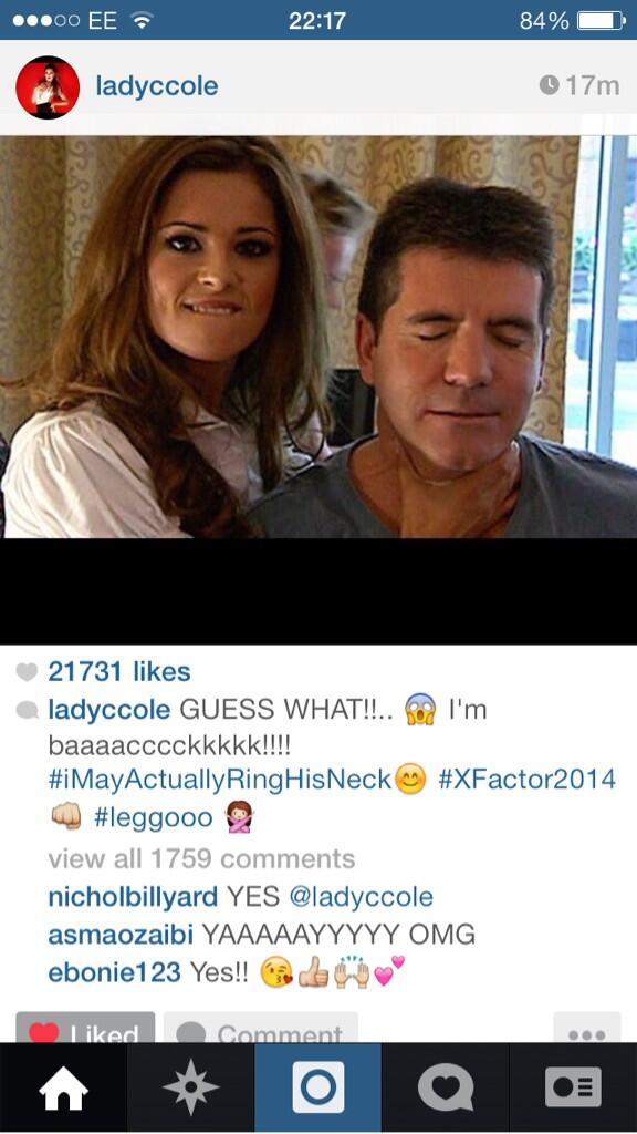 miss_liljo's tweet photo. Sooooo excited by this news! @CherylCole is backkkkk #XFactor2014 http://t.co/or2hEDY6jr