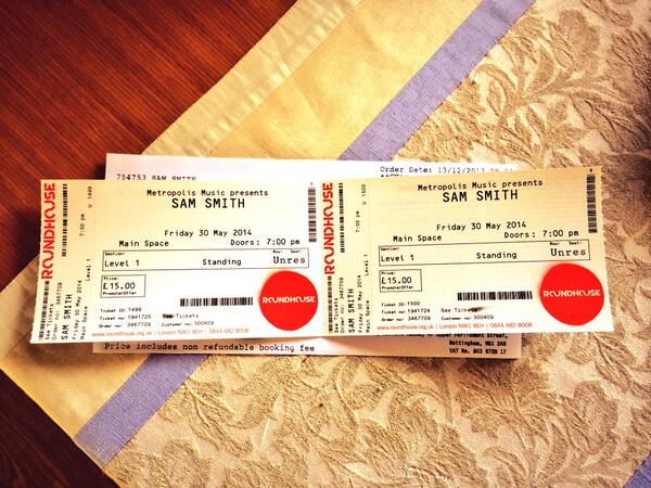 JoeMcHarg's tweet photo. Tickets for @samsmithworld at the Roundhouse have arrived. Excited @gemma_bates ?? X http://t.co/EPMbo9YMqk