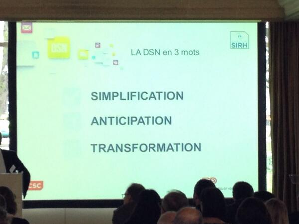 ObSIRH's tweet photo. Matinale #DSN résumé en 3 mots : 
Simplification, Anticipation, Transformation http://t.co/SLrFgaZrgb