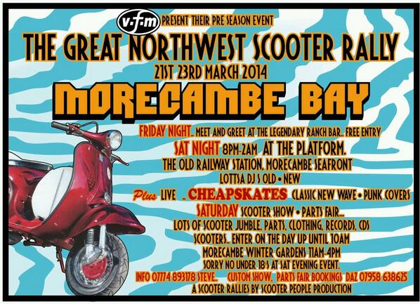 Morecambe preseason scooter rally this weekend.
Come and see us saturday in the winter gardens for patches &amp; tshirts