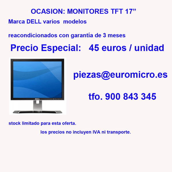 euromicro's tweet photo. #Monitores #tft 17 marca DELL : esta es una buenísima #ocasión para aprovecharla. Contacta con #Euromicro http://t.co/kh2E5TduCl