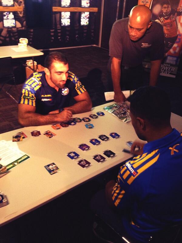 TLATradingCards's tweet photo. @tim_mannah playing a competitive game of NRL Power Play against teammate @sefapaulo Who will win?? http://t.co/KHv68M326p