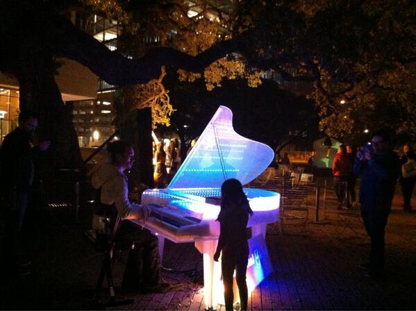 A piano that lights up when you play. Luminescent Grand in Republic Square Park.  #Sxsw