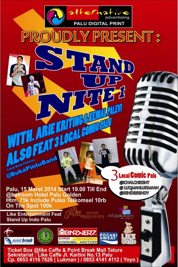 Nah --> RT @StandUpIndoPalu Di #SUN1Palu nanti akan ada 3 LocalComic&LocalBandPerform @StandUpIndoPalu @BukaPintuBand