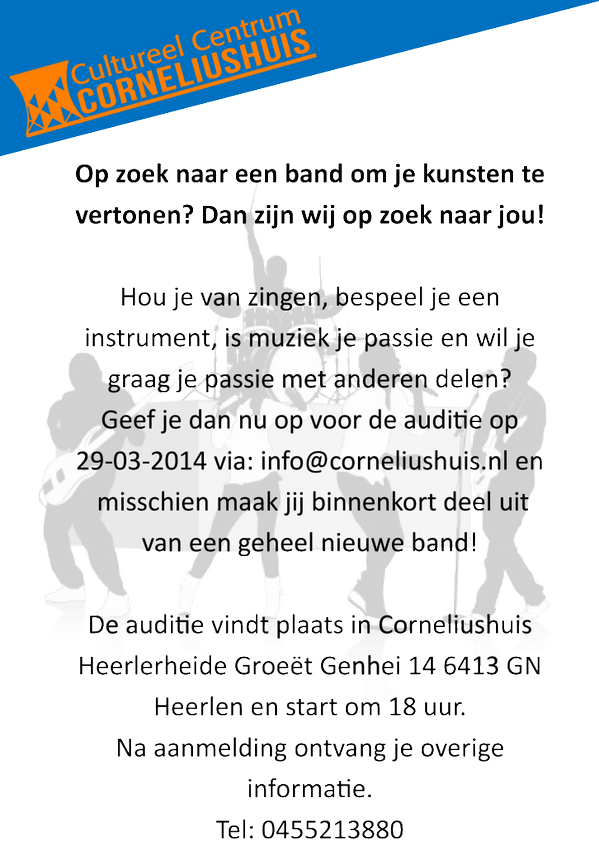 We hebben zojuist een nieuw event/post toegevoegd.
Band auditie -  corneliushuis.nl/ai1ec_event/ba…