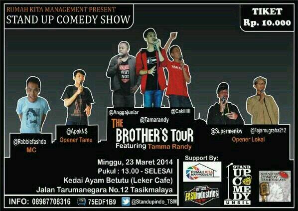 Standupindo's tweet photo. #TwoBrotherTour | 23/03/14 | JAM 13.00 | More Info @StandUpIndo_Tsm http://t.co/AyvYHgW35K