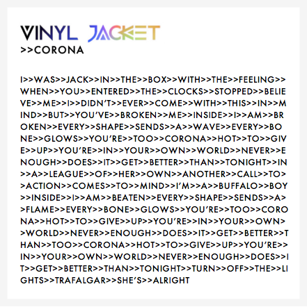 vinyljacketuk's tweet photo. >>CORONA LYRICS http://t.co/Uq2fBwoWZi