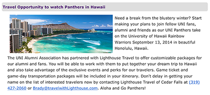 GoodStorySteph's tweet photo. "@UNIFootball: Join your Panthers in Hawaii for next year's game! http://t.co/R16zRVAw5p" @GrantZielinski