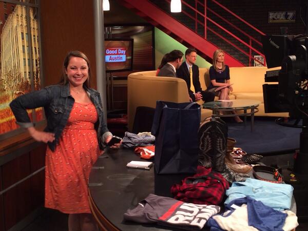 So fun! "<a href="/AustinGoodwill/">Goodwill Austin</a>: Getting ready for our segment with <a href="/shoestring/">Shoestring</a> and @LaurenOnFOX7 in a few minutes on Fox 7 ”