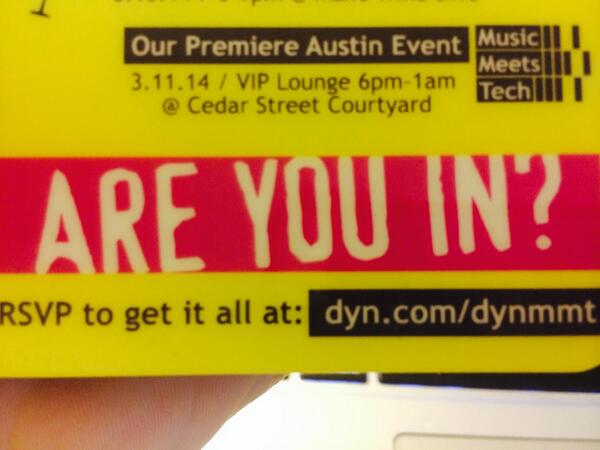 kyork20's tweet image. Are you in?! #DynMMT #SXSW