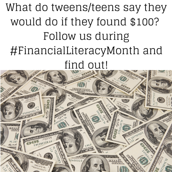 JA_USA's tweet image. What would you do if you found $100? Find out what teens/tweens said, next month! #FinancialLiteracyMonth @Allstate