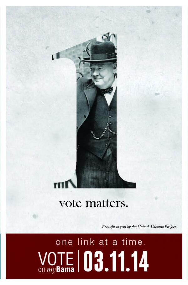UnitedALProject's tweet photo. Be courageous. It matters. Vote today from 7am-7pm on MyBama. #1votematters @UACareerCenter @UABSU @creativecampus http://t.co/4PubTB1cU2