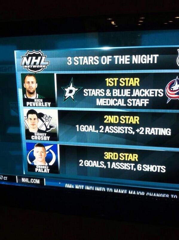 ArchCityArmy's tweet photo. CLASSY #PrayForPeverley #CBJ #Stars @BlueJacketsNHL @DallasStars http://t.co/LbHubDZp8h