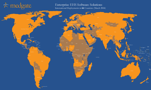 Medgate's EHS software deployments by country