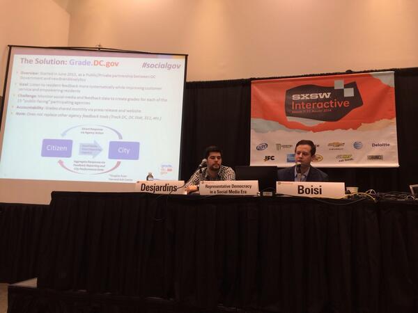 acceldc's tweet photo. Representative Democracy in a Social Media Era: @DayZharDan @nBrandAnalytics talk innovative tools. #socialgov #SXSW http://t.co/d3g9mEMV8b