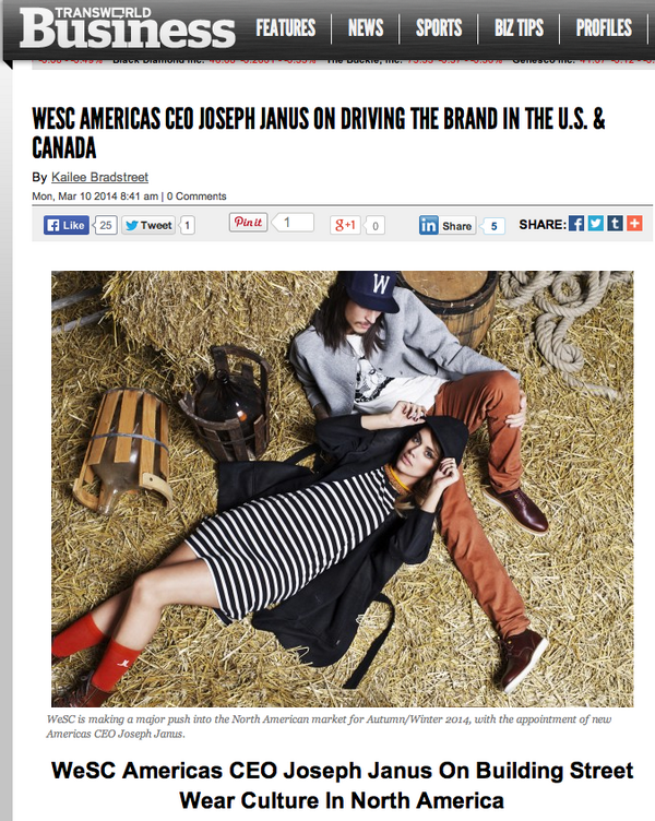 WeSC_USA's tweet photo. New CEO @JosephJanus interviewed on #transworldbusiness. Check out article here http://t.co/KjakvsThts http://t.co/JCzk38tPIM