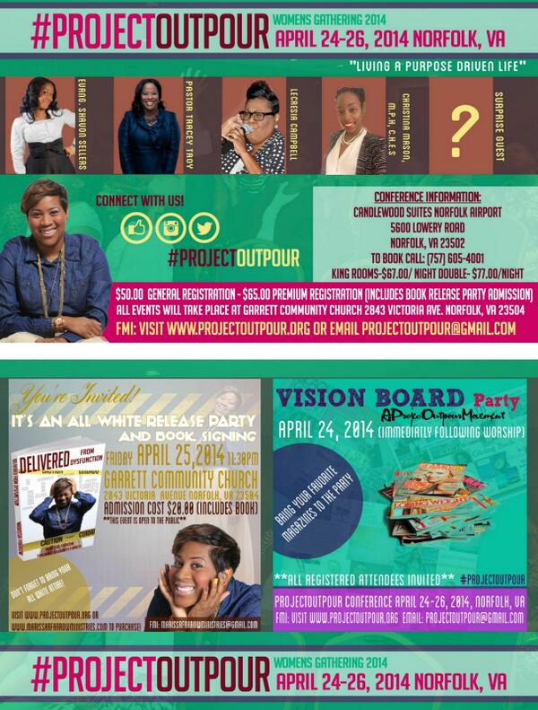 ProjectOutpour's tweet image. Join Elder @MarissaFarrow For #ProjectOutpour w/ @ShavonSellers , @PastorTTroy, Christina Mason, @LecresiaC, &amp;amp; More!