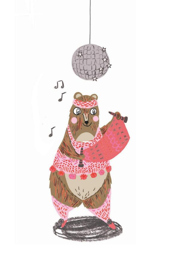 A disco dancing, leg- warmer wearing, lover of knitting bear for <a href="/BearWithMeBook/">Bear With Me</a> #bearwithme #art