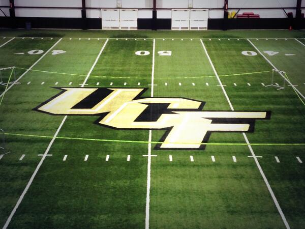 ucfgrounds's tweet image. Logo painted in field house ready for @UCF_Football spring practice! #GoKnights #ChargeOn