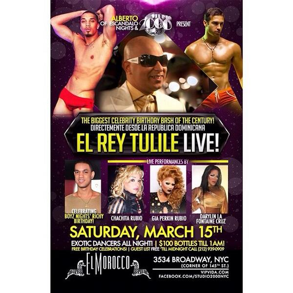 ElMoroccoGirls's tweet photo. THIS SATURDAY MARCH 15,2014 @ElMoroccoNYC EL REY TULILE EXCLUSIVE LIVE PERFORMANCE 1212 939 -0909 http://t.co/ejtsvEZhRE