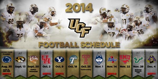 UCF_Football's tweet image. The 2014 UCF Football Schedule is Here!!! ucfknights.co/1lwtRd0 #ChargeOn