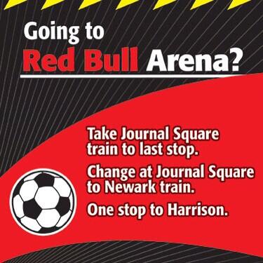 PATHTrain's tweet image. Going to #RedBullArena? Take JSQ #PATHTrain to last stop. Change at JSQ to NWK train. Take train 1 stop to Harrison.