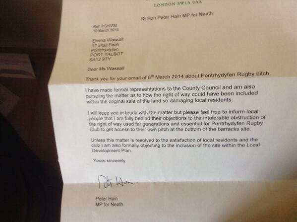 Peter Hain's support , thank you  😄