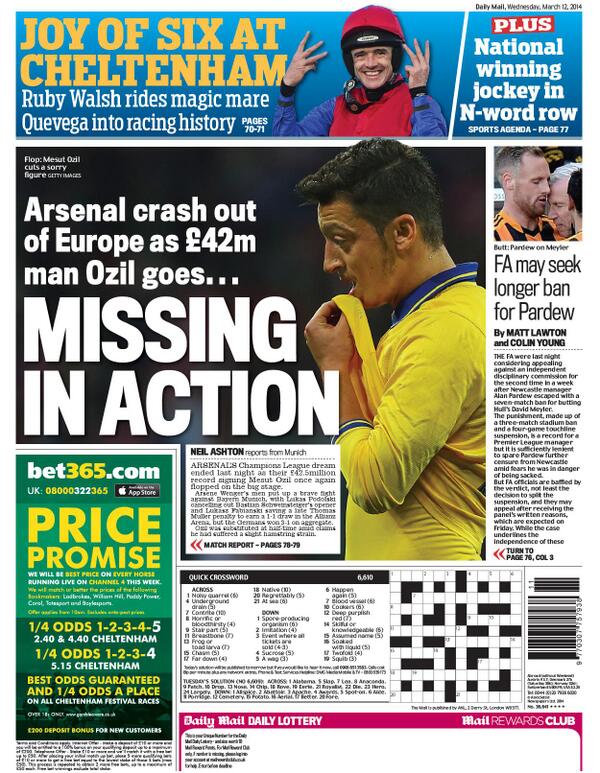 BiewJF8CAAIMnxb Mirror & Mail rip into £42m flop Mesut Ozil after Arsenal go out to Bayern, even though he only played 1 half