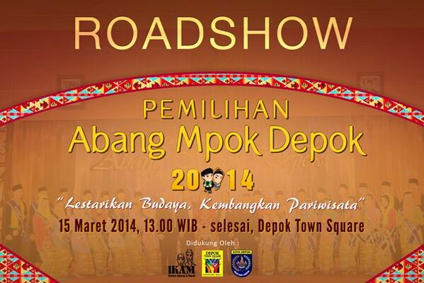 Pemuda pemudi terbaik kota Depok, yuk datang ke roadshow pemilihan abang mpok depok 2014! <a href="/depokpintar/">Depok Pintar</a> <a href="/DepokDigital/">Depok Digital</a>