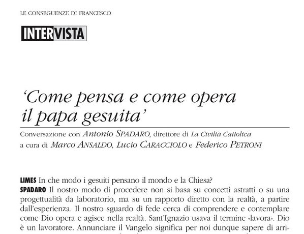 antoniospadaro's tweet photo. Su Limes di marzo una mia riflessione  su come pensa e come agisce #PapaFrancesco in quanto gesuita http://t.co/vYcCfGsOPX