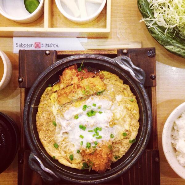 manilafood's tweet photo. Saboten's Clay Pot Loin Set (php410) - tonkatsu served with a special sauce in a clay pot. #saboten #japanese #food http://t.co/HDd5yqc8Wd