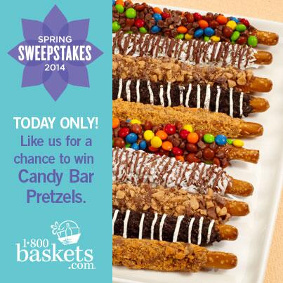 1800baskets's tweet image. TODAY ONLY! - Head over to our Facebook page and "like" us for a chance to win Candy Bar Pretzels! #SpringSweepstakes