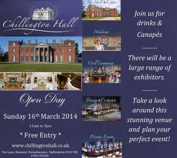 Open day <a href="/ChillingtonHall/">Chillington Hall</a> come along and see this stunning venue and the dresses from <a href="/Lucy_AlexBridal/">Lucy Alexander</a>