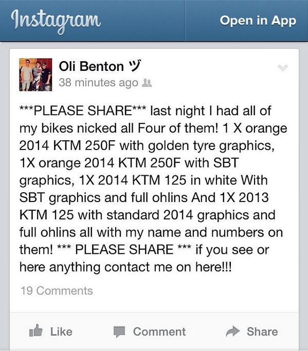 *********PLEASE SHARE ********* Help @Oli_Benton163 get his bikes back... #RT Way too much of this going on 👎👎👎