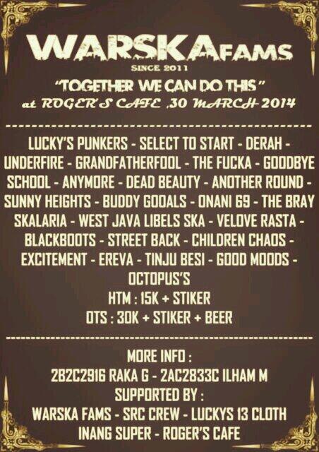 Cc: @sikonyos @Hazizrisma "<a href="/bisofyan1/">abi sofyan</a>: Next gigs <a href="/Select_To_Start/">SELECT TO START</a> 30 march at roger's cafe, tiket bisa beli di saya "