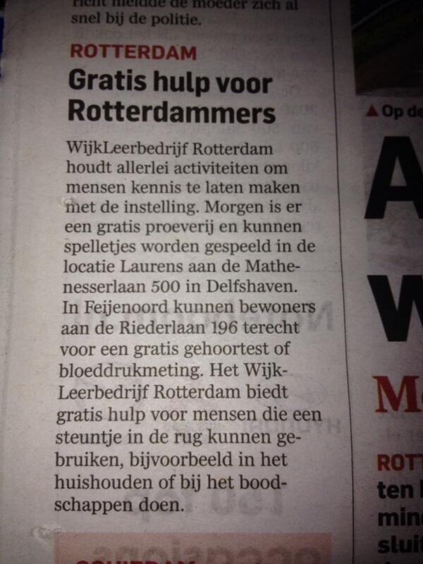 Lokale opening #WLB_Delfshaven en #WLB_Feijenoord donderdag 13 maart 2014 gelezen in het AD! Komt allen!