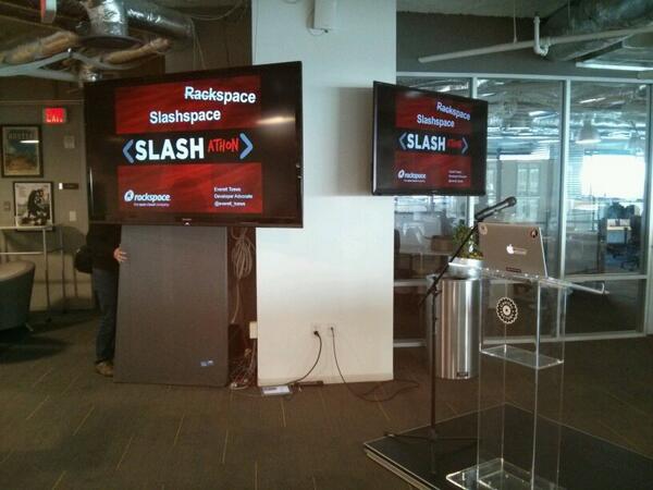 etoews's tweet image. Let&apos;s kickoff the hacking at #slashathon! #SXRackspace