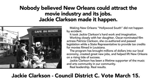 Nobody believed New Orleans could attract the movie industry &amp; its jobs. Jackie Clarkson made it happen.