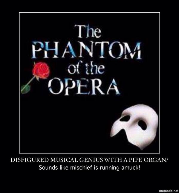 JKolkhorst's tweet photo. The Phantom of the Opera is the quintessential villainous anthem: an ominous precursor to mayhem. #GoodToBeBadContest http://t.co/kw2njsLnlv