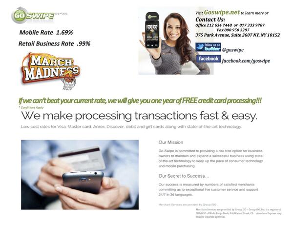 Don’t miss out on this #MarchMadness special! If we can't beat your rate, get free processing! goswipe.net
