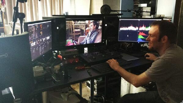 irefusedoc's tweet photo. This afternoon we've been to see how our Colourist is getting on with grading the film. He seems happy with it! http://t.co/XiltWY1fDM