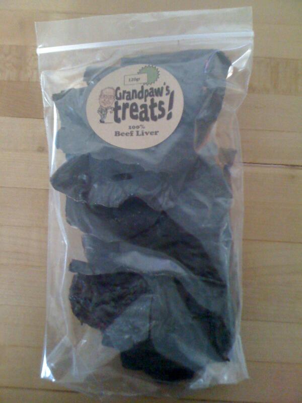 pawsoncook's tweet photo. Cute new treats in, made on the Island! Grandpaw's treats! 100% beef liver. http://t.co/BEmJ02m4WQ