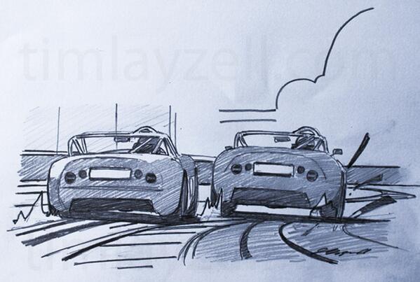 timlayzellart's tweet image. Sketch #1 was side view, braking zone #bravemove 
#2 is rear view, going past,shooting over the kerbs @SnettertonMSV