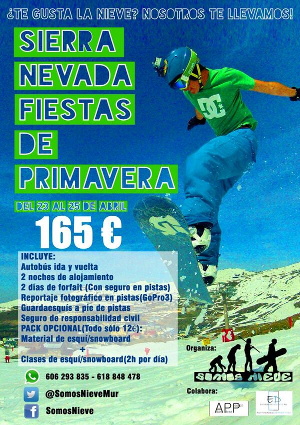 SomosNieveMur's tweet photo. Y ahí va!!! AQUÍ TE DEJAMOS TU PLAN PARA FIESTAS DE PRIMAVERA!!! #NieveEnPrimavera #MonoDeNieve #Murcia #SOMOSNIEVE http://t.co/nHL4A5bEBe