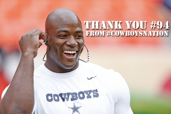 dallascowboys's tweet photo. On behalf of Dallas Cowboys fans everywhere, thanks for the memories @DeMarcusWare... http://t.co/DkKu38yyTI