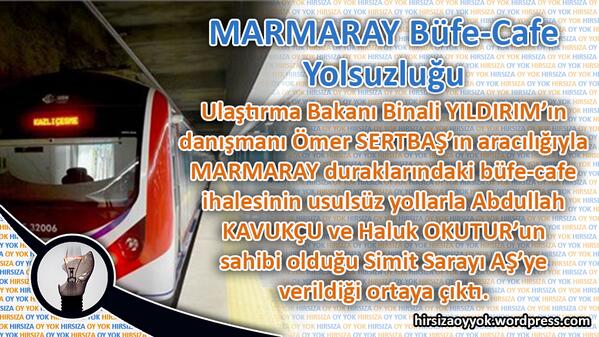 oyyokhirsiza's tweet photo. MARMARAY BÜFELERİ USULSÜZ YOLLARDAN SİMİT SARAYNA KİRALANDI http://t.co/wFgLqutNM5

#İstanbuldaOYlarıBirleştiriyoruz 
http://t.co/LvanEBJwqN