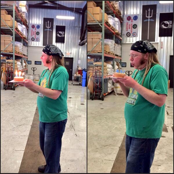 TritonBrewing's tweet photo. #BehindTheScenes #BreweryLife it's #BrewerMike's birthday today! Gifts included a 40 and vegetarian cupcake. http://t.co/RvCOIICY6M